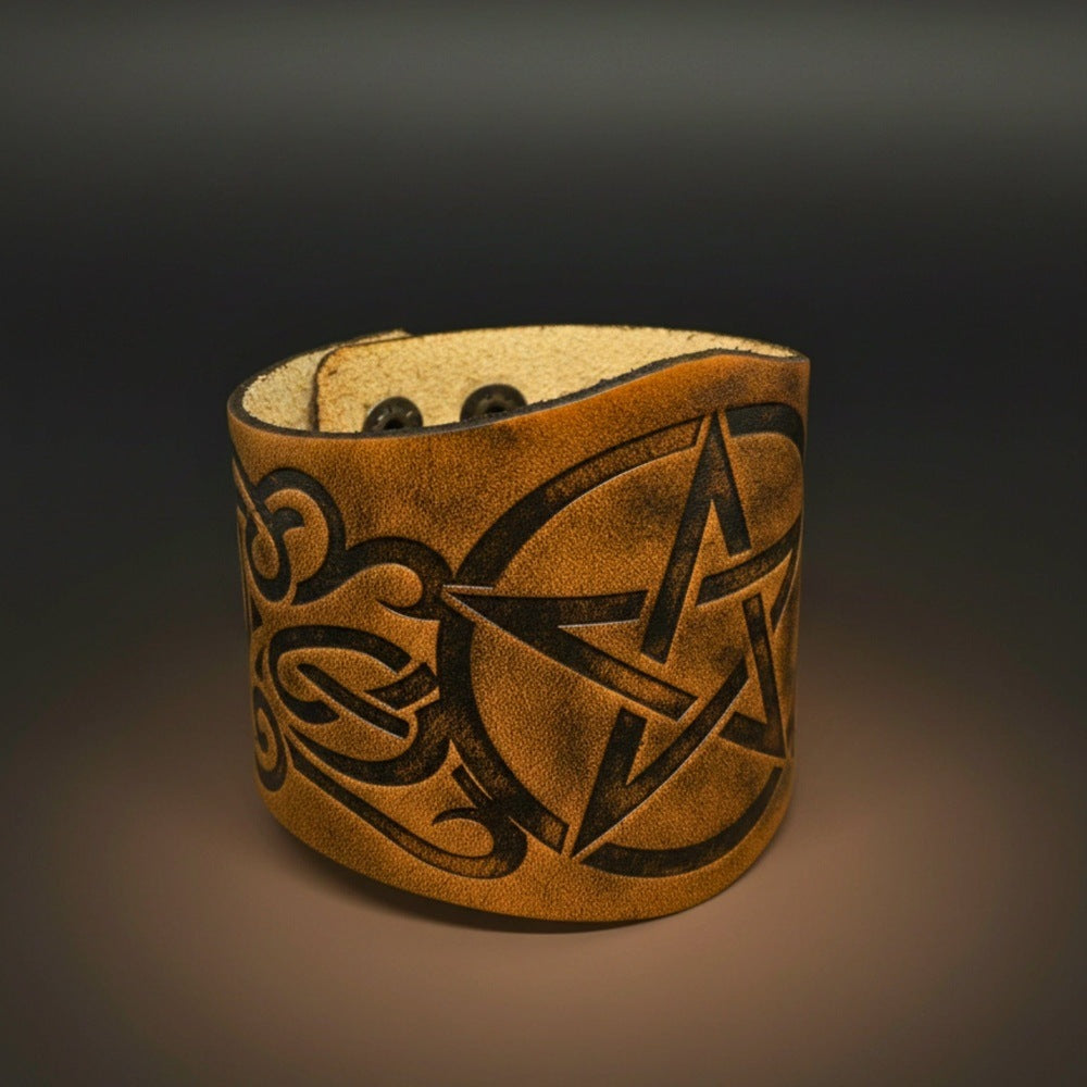 THE MEN THING Leather Bracelet CELTIC STAR - 50.7mm Brown Genuine Leather Adjustable Bracelet for Men & Boys (9.5 inch)