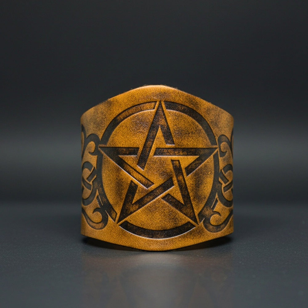 THE MEN THING Leather Bracelet CELTIC STAR - 50.7mm Brown Genuine Leather Adjustable Bracelet for Men & Boys (9.5 inch)