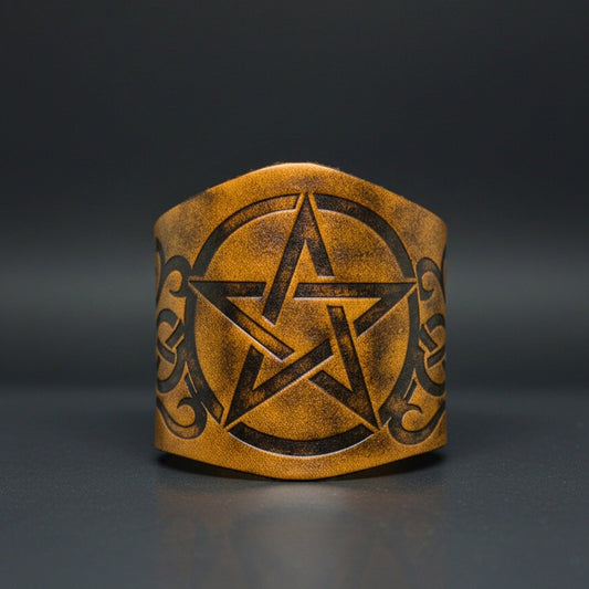 THE MEN THING Leather Bracelet CELTIC STAR - 50.7mm Brown Genuine Leather Adjustable Bracelet for Men & Boys (9.5 inch)