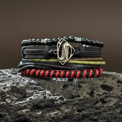 THE MEN THING Leather Bracelet CLARK PHANTOM - 4 Pcs Genuine Leather Adjustable Bracelet Set for Men & Boys (8 inch)