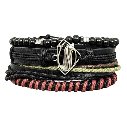 THE MEN THING Leather Bracelet CLARK PHANTOM Set of 4 Genuine Braided Leather Adjustable Bracelets for Men & Boys – 8 Inch