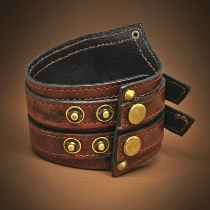 THE MEN THING Leather Bracelet CRIMSON REBEL - 55mm Genuine Leather Adjustable Bracelet for Men & Boys (8-8.5-9 inch)