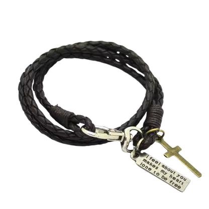 THE MEN THING Leather Bracelet CROSSLOOM - Black 8mm Genuine Leather Bracelet with Stainless Steel Lobster Clasp for Men & Boys (15 inch)
