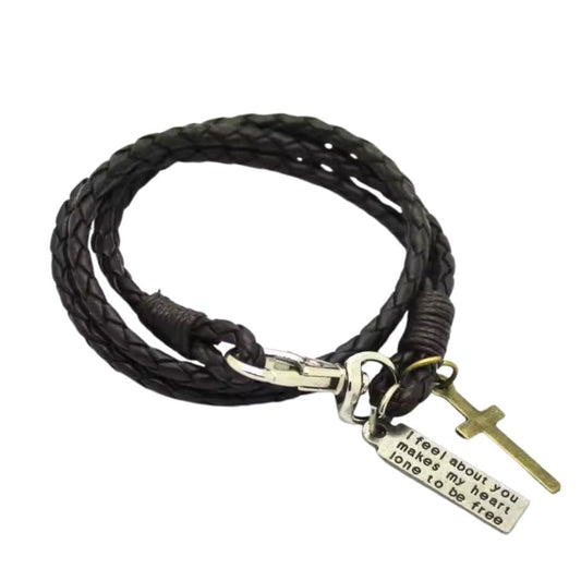 THE MEN THING Leather Bracelet CROSSLOOM - Black 8mm Genuine Leather Bracelet with Stainless Steel Lobster Clasp for Men & Boys (15 inch)