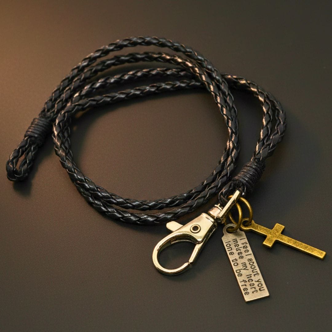 THE MEN THING Leather Bracelet CROSSLOOM - Black 8mm Genuine Leather Bracelet with Stainless Steel Lobster Clasp for Men & Boys (15 inch)