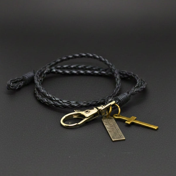 CROSSLOOM - Black 8mm Genuine Leather Bracelet with Stainless Steel Lobster Clasp for Men & Boys (15 inch)