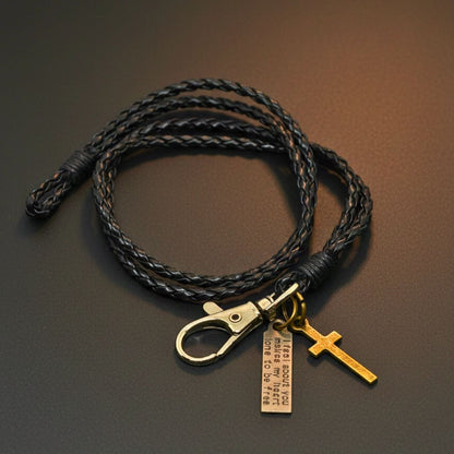 THE MEN THING Leather Bracelet CROSSLOOM - Black 8mm Genuine Leather Bracelet with Stainless Steel Lobster Clasp for Men & Boys (15 inch)