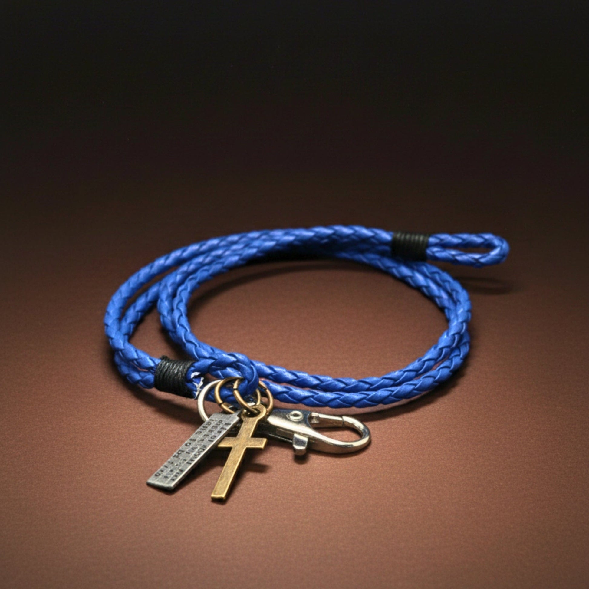 THE MEN THING Leather Bracelet CROSSLOOM - Blue 8mm Genuine Leather Bracelet with Stainless Steel Lobster Clasp for Men & Boys (15 inch)