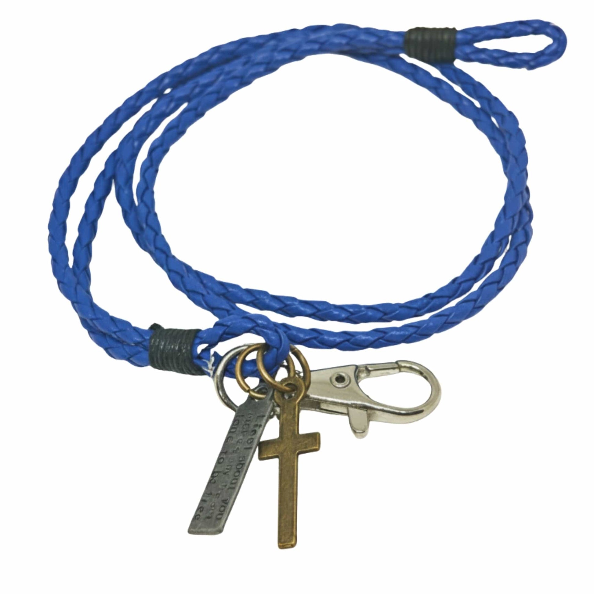 THE MEN THING Leather Bracelet CROSSLOOM - Blue 8mm Genuine Leather Bracelet with Stainless Steel Lobster Clasp for Men & Boys (15 inch)