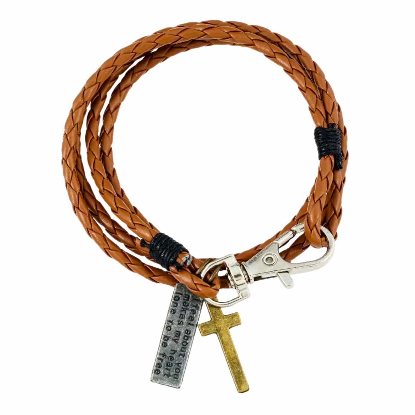 THE MEN THING Leather Bracelet CROSSLOOM - Brown 8mm Genuine Leather Bracelet with Stainless Steel Lobster Clasp for Men & Boys (15 inch)