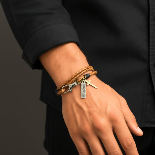 THE MEN THING Leather Bracelet CROSSLOOM - Brown 8mm Genuine Leather Bracelet with Stainless Steel Lobster Clasp for Men & Boys (15 inch)