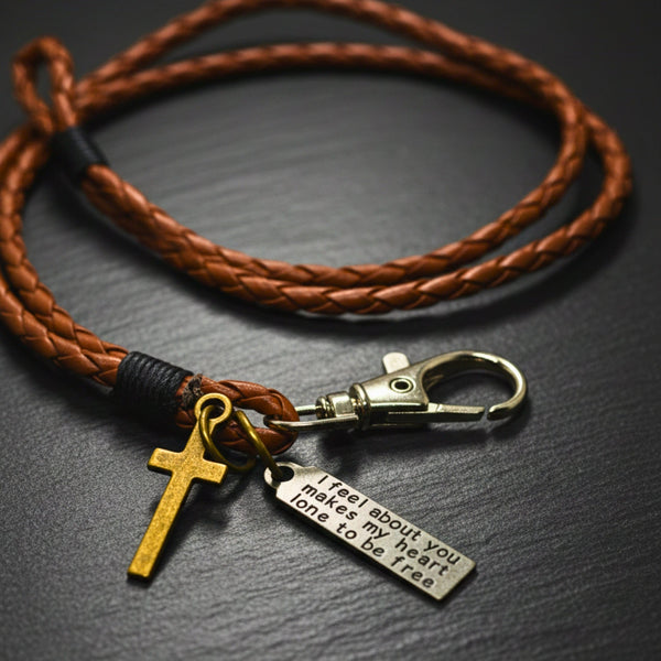 CROSSLOOM - Brown 8mm Genuine Leather Bracelet with Stainless Steel Lobster Clasp for Men & Boys (15 inch)