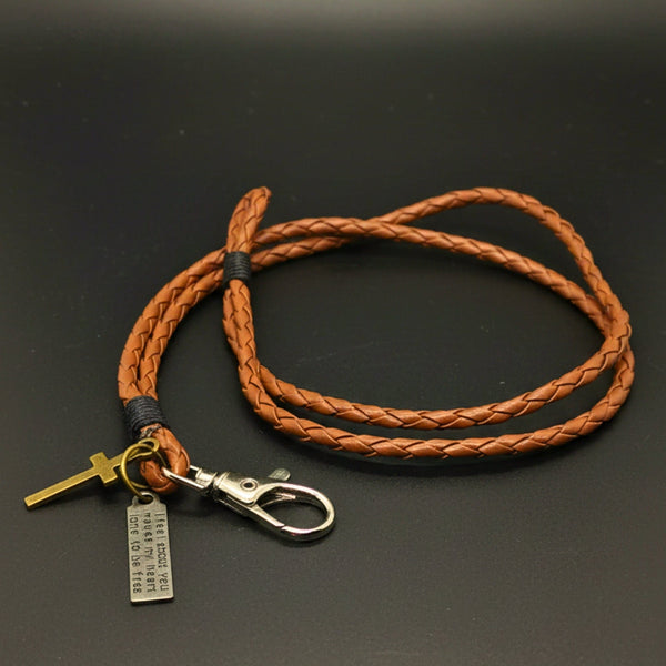 CROSSLOOM - Brown 8mm Genuine Leather Bracelet with Stainless Steel Lobster Clasp for Men & Boys (15 inch)