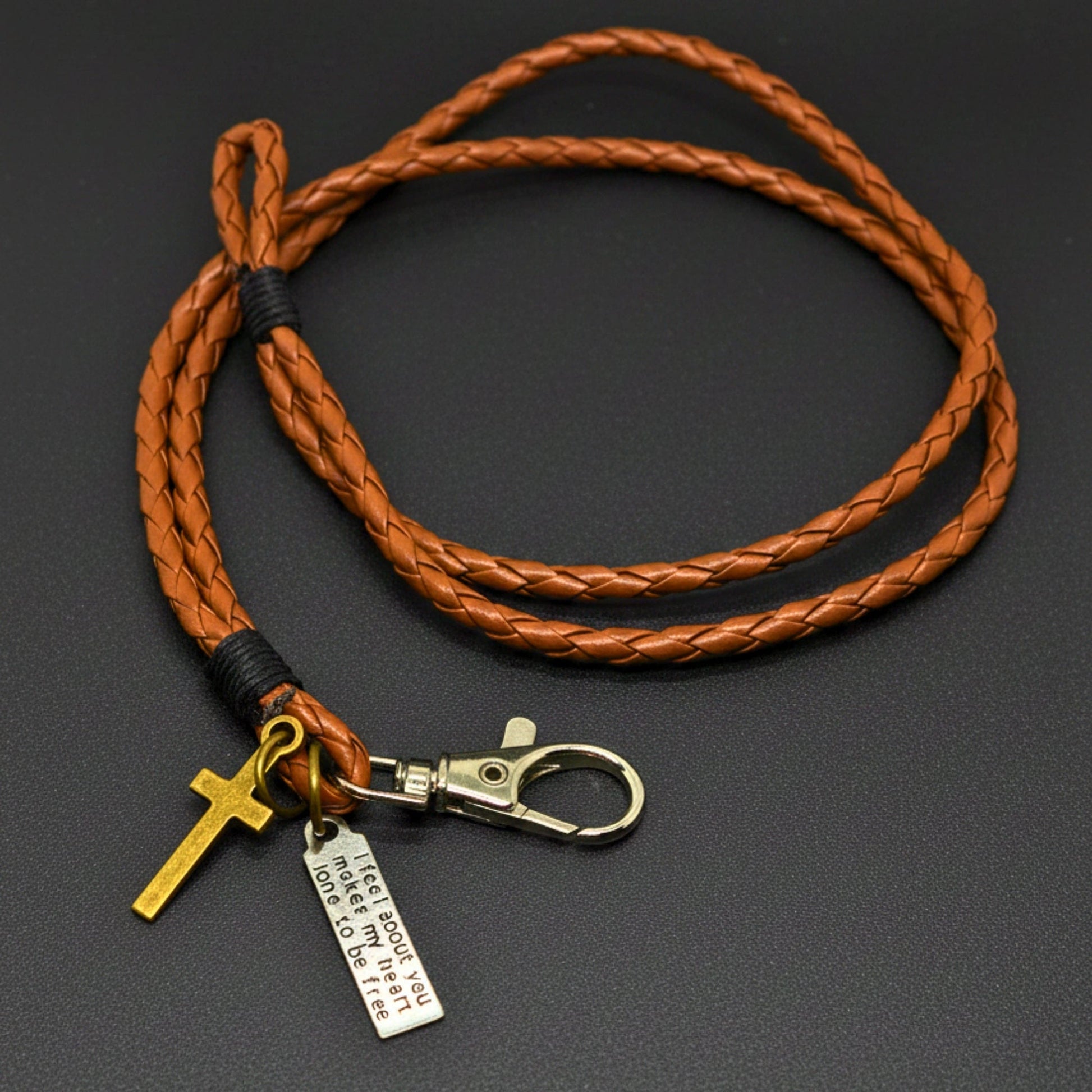 THE MEN THING Leather Bracelet CROSSLOOM - Brown 8mm Genuine Leather Bracelet with Stainless Steel Lobster Clasp for Men & Boys (15 inch)