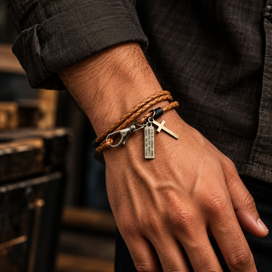 THE MEN THING Leather Bracelet CROSSLOOM - Brown 8mm Genuine Leather Bracelet with Stainless Steel Lobster Clasp for Men & Boys (15 inch)
