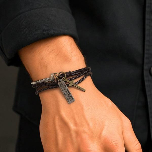 CROSSLOOM - Coffee 8mm Genuine Leather Bracelet with Stainless Steel Lobster Clasp for Men & Boys (15 inch)