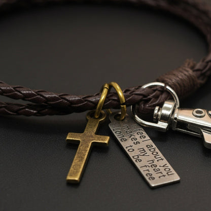 THE MEN THING Leather Bracelet CROSSLOOM - Coffee 8mm Genuine Leather Bracelet with Stainless Steel Lobster Clasp for Men & Boys (15 inch)