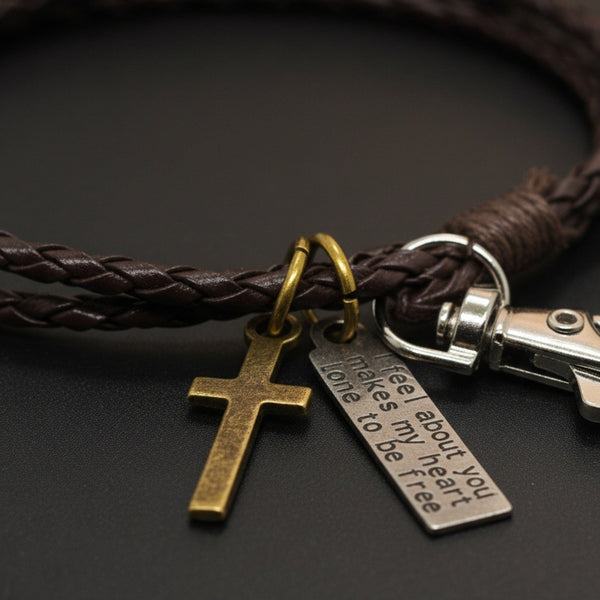 CROSSLOOM - Coffee 8mm Genuine Leather Bracelet with Stainless Steel Lobster Clasp for Men & Boys (15 inch)