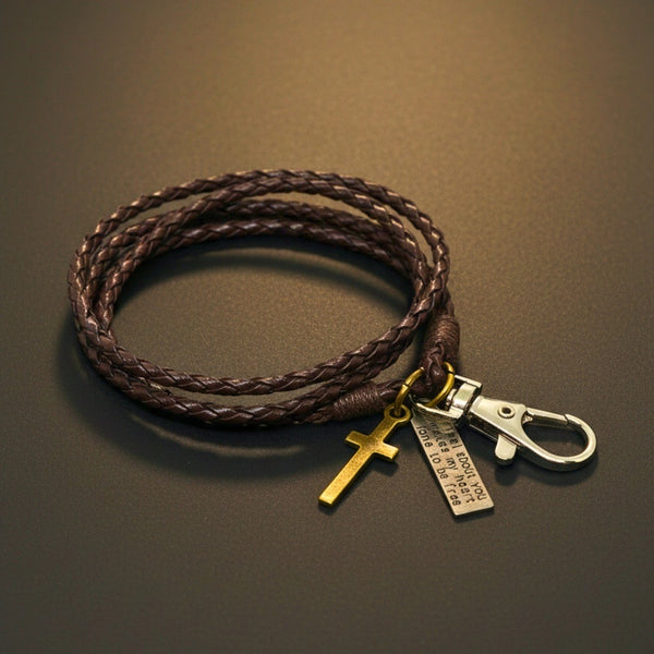 CROSSLOOM - Coffee 8mm Genuine Leather Bracelet with Stainless Steel Lobster Clasp for Men & Boys (15 inch)