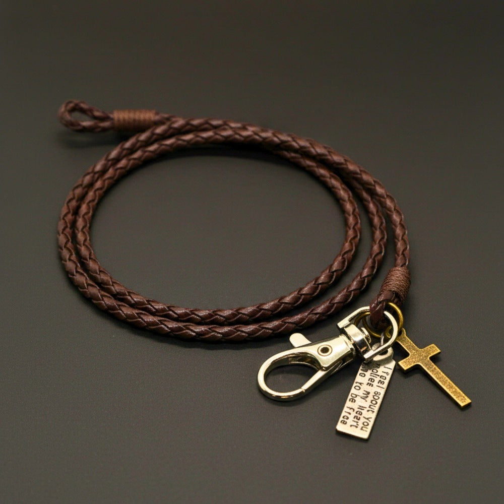 THE MEN THING Leather Bracelet CROSSLOOM - Coffee 8mm Genuine Leather Bracelet with Stainless Steel Lobster Clasp for Men & Boys (15 inch)