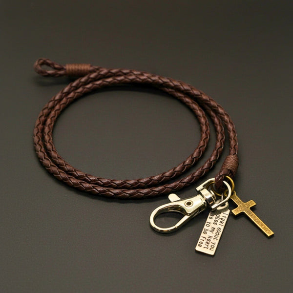 CROSSLOOM - Coffee 8mm Genuine Leather Bracelet with Stainless Steel Lobster Clasp for Men & Boys (15 inch)