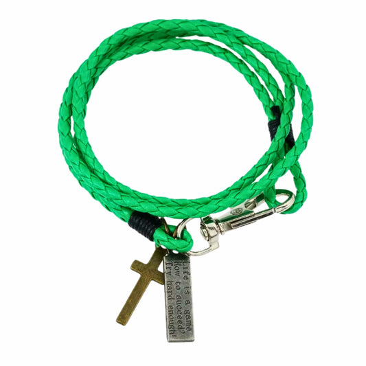 THE MEN THING Leather Bracelet CROSSLOOM - Green 8mm Genuine Leather Bracelet with Stainless Steel Lobster Clasp for Men & Boys (16 inch)
