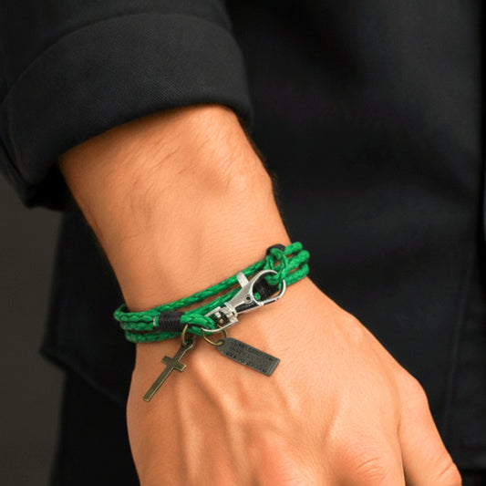 THE MEN THING Leather Bracelet CROSSLOOM - Green 8mm Genuine Leather Bracelet with Stainless Steel Lobster Clasp for Men & Boys (16 inch)