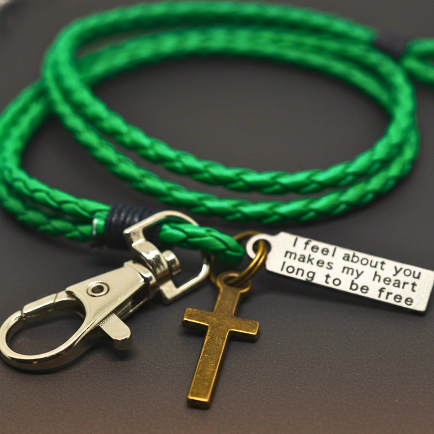 THE MEN THING Leather Bracelet CROSSLOOM - Green 8mm Genuine Leather Bracelet with Stainless Steel Lobster Clasp for Men & Boys (16 inch)