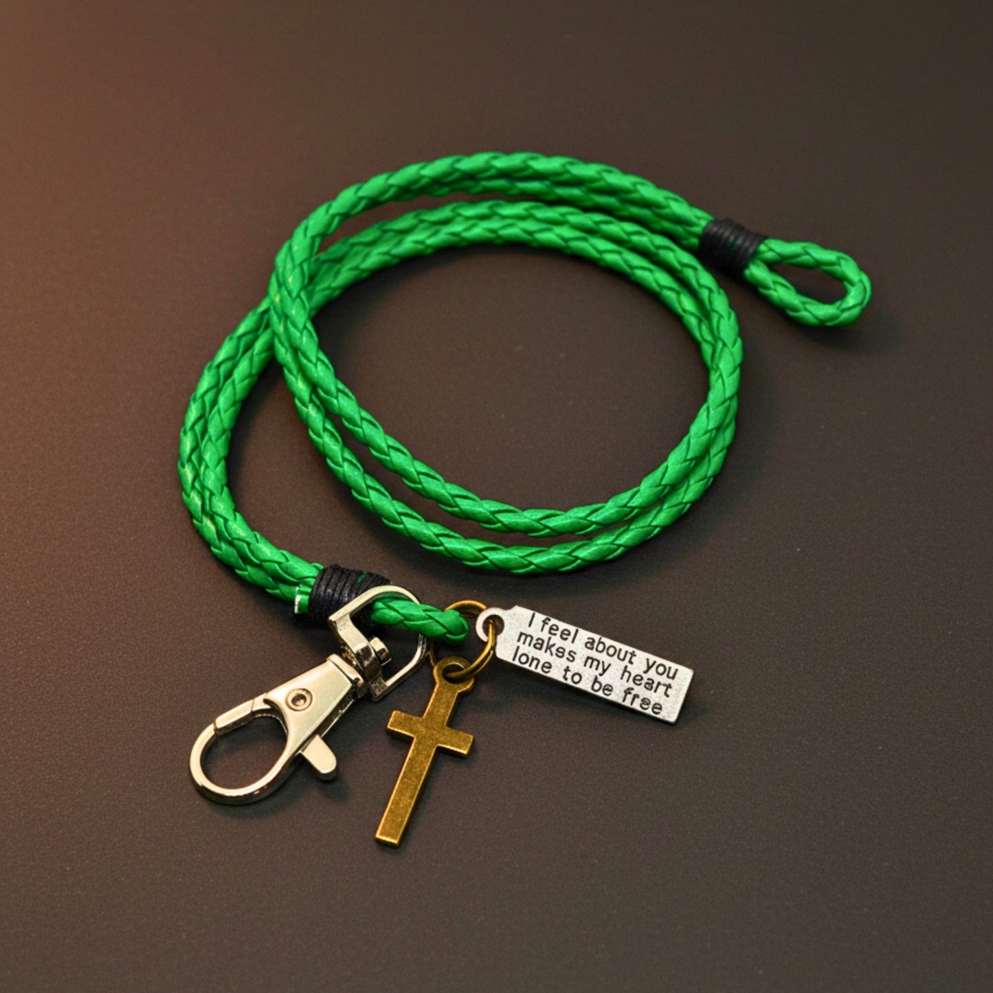 THE MEN THING Leather Bracelet CROSSLOOM - Green 8mm Genuine Leather Bracelet with Stainless Steel Lobster Clasp for Men & Boys (16 inch)