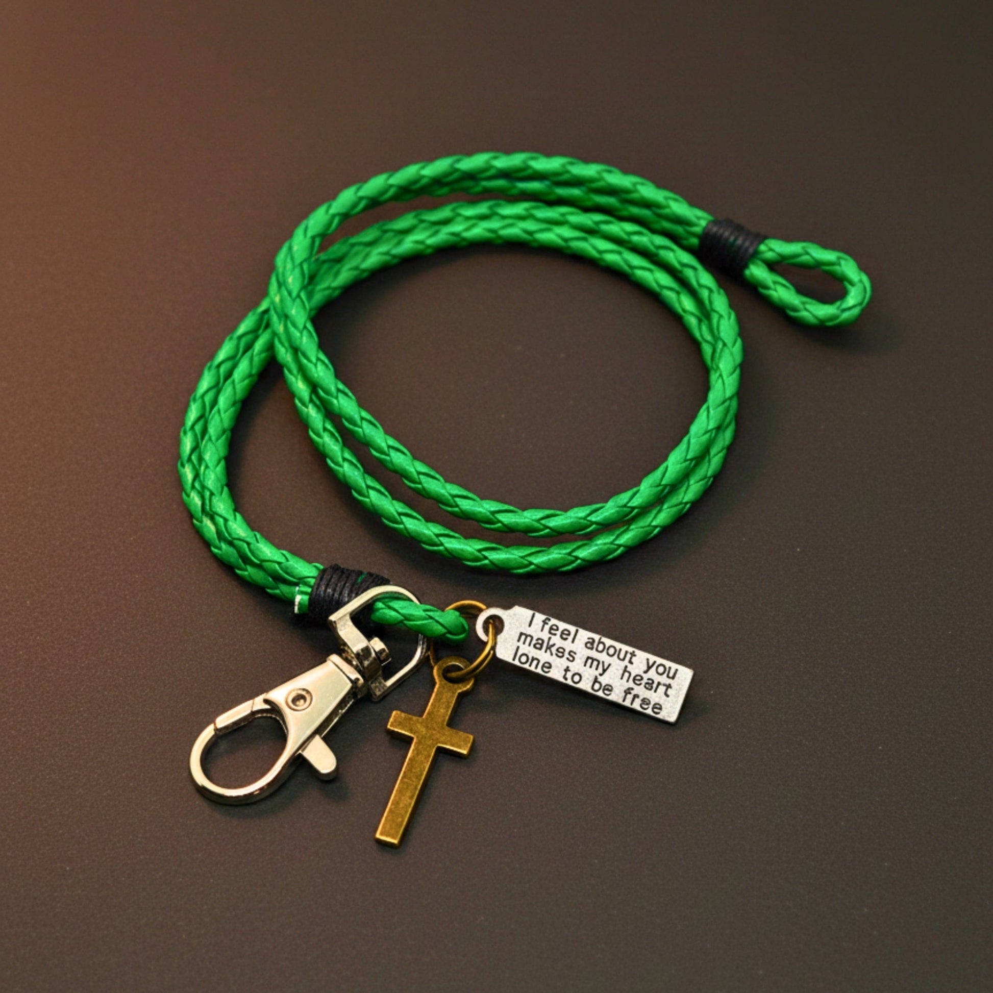 THE MEN THING Leather Bracelet CROSSLOOM - Green 8mm Genuine Leather Bracelet with Stainless Steel Lobster Clasp for Men & Boys (16 inch)