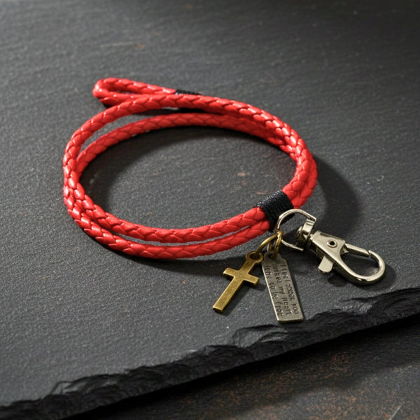 CROSSLOOM - Red 8mm Genuine Leather Bracelet with Stainless Steel Lobster Clasp for Men & Boys (15 inch)