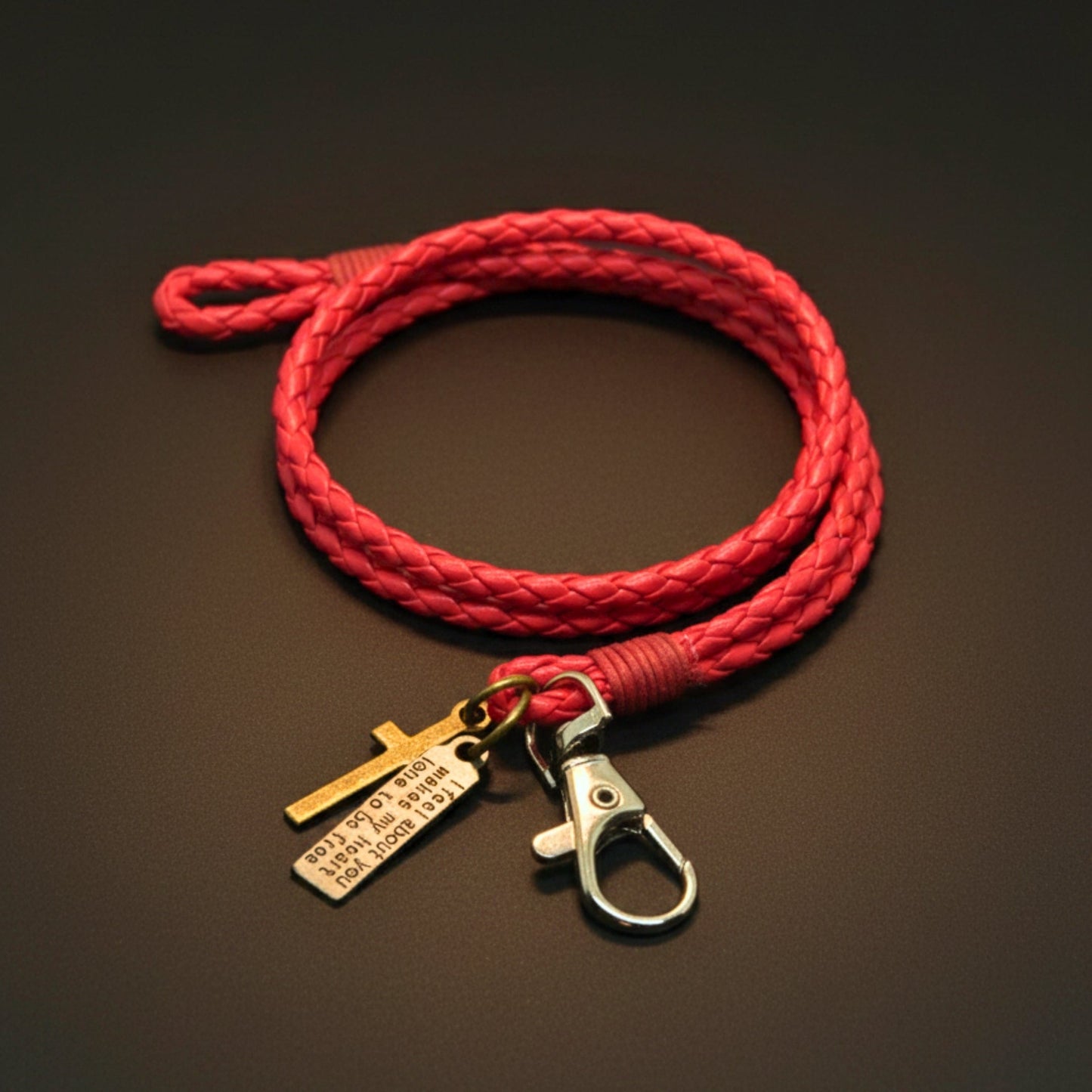 THE MEN THING Leather Bracelet CROSSLOOM - Red 8mm Genuine Leather Bracelet with Stainless Steel Lobster Clasp for Men & Boys (15 inch)