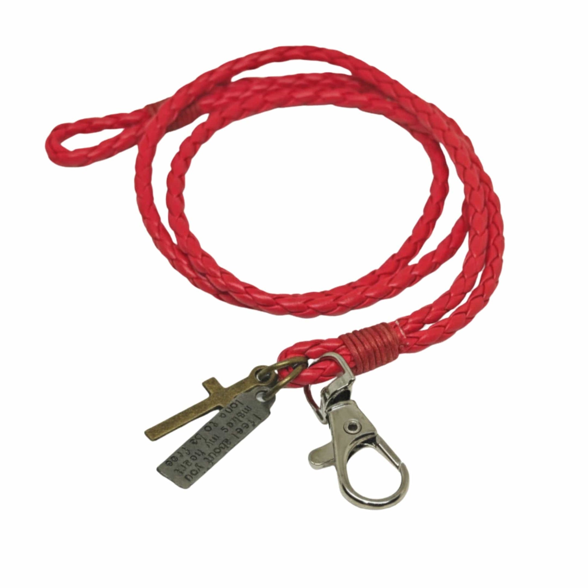 THE MEN THING Leather Bracelet CROSSLOOM - Red 8mm Genuine Leather Bracelet with Stainless Steel Lobster Clasp for Men & Boys (15 inch)