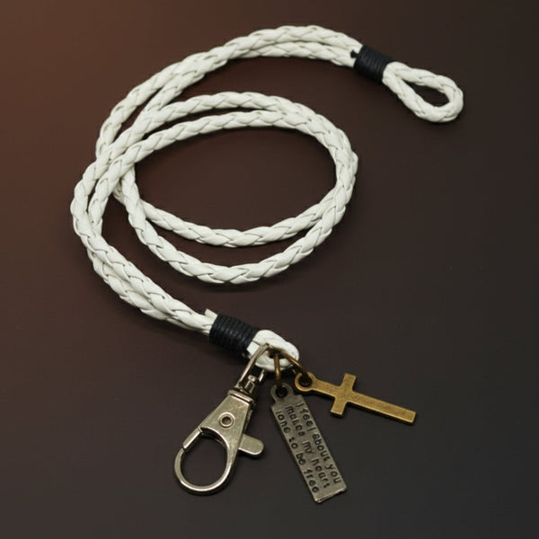 CROSSLOOM - White 8mm Genuine Leather Bracelet with Stainless Steel Lobster Clasp for Men & Boys (15 inch)