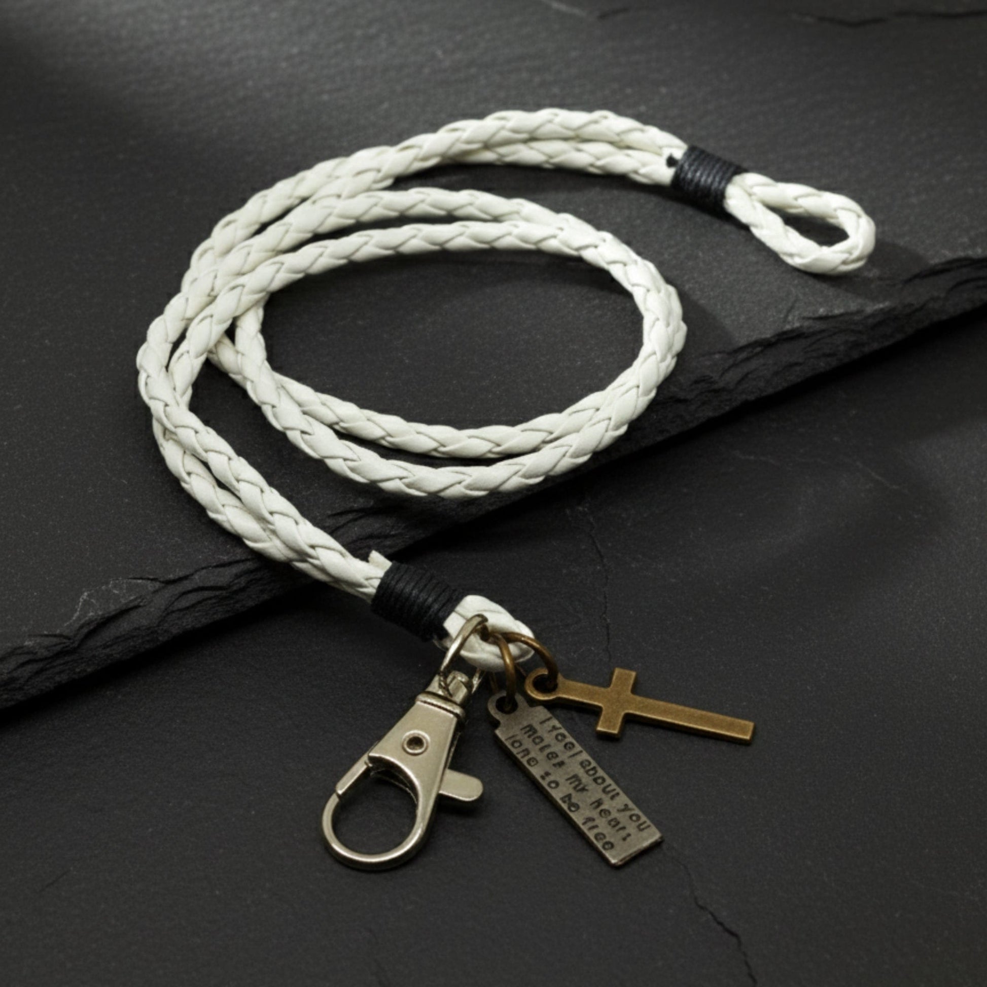 THE MEN THING Leather Bracelet CROSSLOOM - White 8mm Genuine Leather Bracelet with Stainless Steel Lobster Clasp for Men & Boys (15 inch)