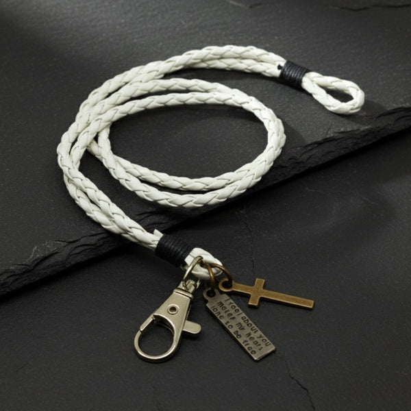 CROSSLOOM - White 8mm Genuine Leather Bracelet with Stainless Steel Lobster Clasp for Men & Boys (15 inch)