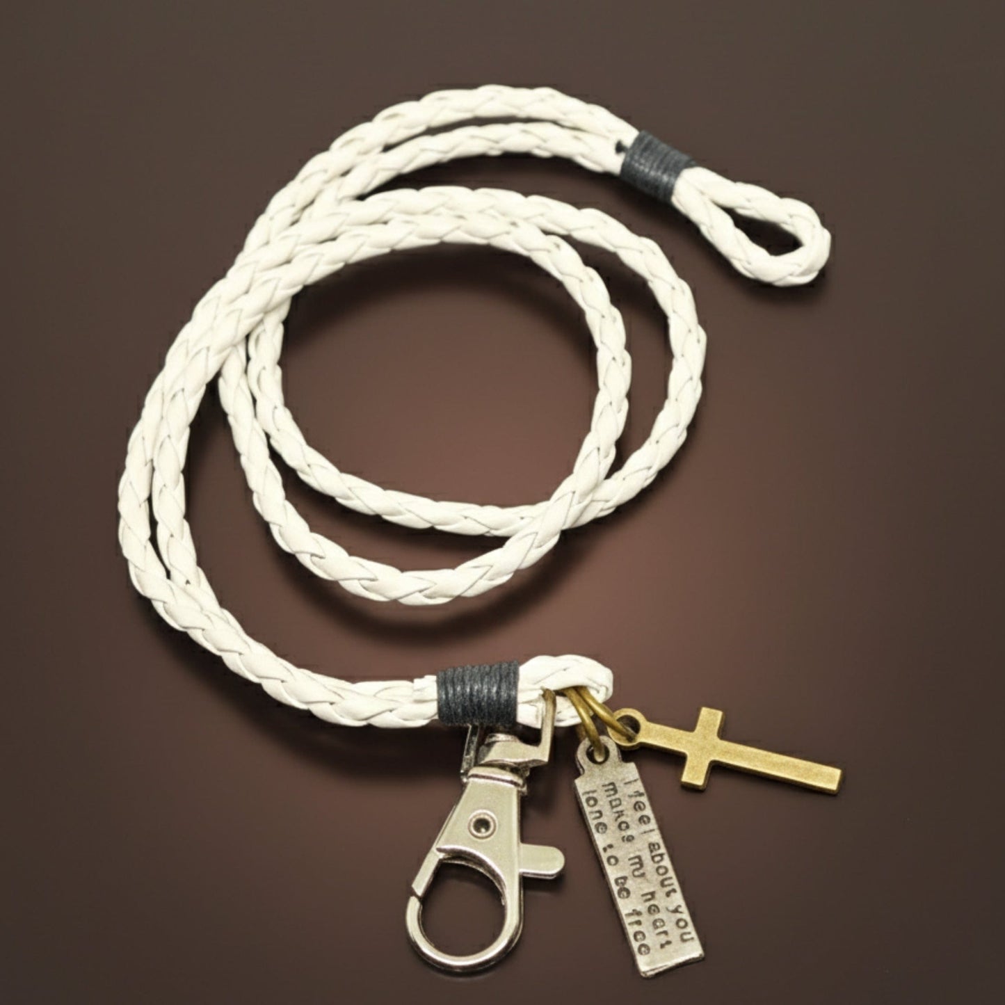 THE MEN THING Leather Bracelet CROSSLOOM - White 8mm Genuine Leather Bracelet with Stainless Steel Lobster Clasp for Men & Boys (15 inch)