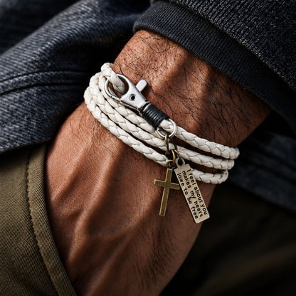 THE MEN THING Leather Bracelet CROSSLOOM - White 8mm Genuine Leather Bracelet with Stainless Steel Lobster Clasp for Men & Boys (15 inch)