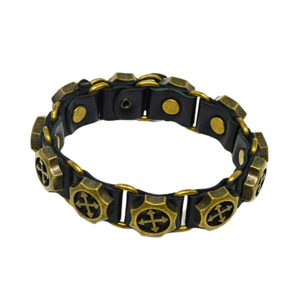 THE MEN THING Leather Bracelet CRUSADER GEAR - 20mm Black Genuine Leather Adjustable Bracelet for Men & Boys (8.8 inch)