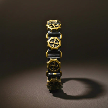 THE MEN THING Leather Bracelet CRUSADER GEAR - 20mm Black Genuine Leather Adjustable Bracelet for Men & Boys (8.8 inch)