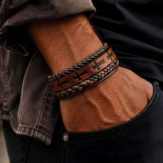 THE MEN THING Leather Bracelet CRUSADER LEGION DARK BROWN - 23mm Genuine Leather Bracelet with Stainless Steel Magnetic Black Buckle for Men & Boys (8.5 inch)