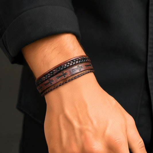 THE MEN THING Leather Bracelet CRUSADER LEGION DARK BROWN - 23mm Genuine Leather Bracelet with Stainless Steel Magnetic Silver Buckle for Men & Boys (8.5 inch)