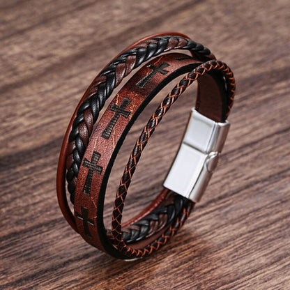 THE MEN THING Leather Bracelet CRUSADER LEGION DARK BROWN - 23mm Genuine Leather Bracelet with Stainless Steel Magnetic Silver Buckle for Men & Boys (8.5 inch)