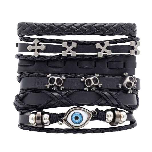 THE MEN THING Leather Bracelet DARK EYE REAPER - 6 Pcs Genuine Leather Adjustable Bracelet for Men & Boys