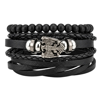 THE MEN THING Leather Bracelet DARK WINGS - 3 Pcs Genuine Braided Leather Bracelet Set for Men & Boys (Adjustable)
