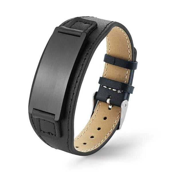 DARKMATTER STRAP BLACK - Genuine Braided Leather Bracelet Set for Men & Boys (8 inch)