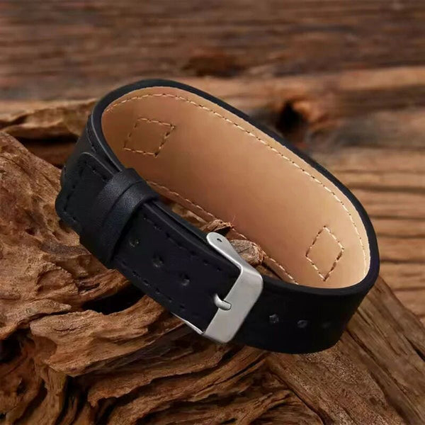 DARKMATTER STRAP BLACK - Genuine Braided Leather Bracelet Set for Men & Boys (8 inch)