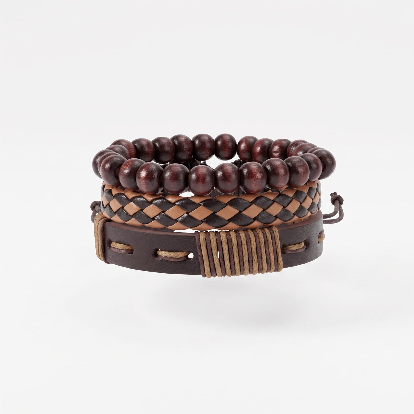 THE MEN THING Leather Bracelet DESERT STORM - 3 Pcs Genuine Braided Leather Bracelet Set for Men & Boys (8 inch)