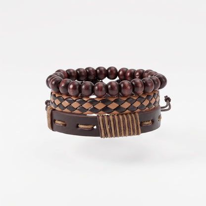 THE MEN THING Leather Bracelet DESERT STORM - 3 Pcs Genuine Braided Leather Bracelet Set for Men & Boys (8 inch)