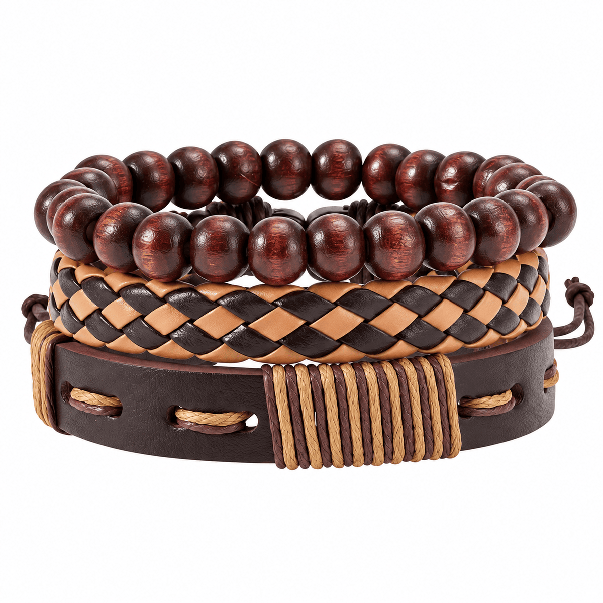 THE MEN THING Leather Bracelet DESERT STORM - 3 Pcs Genuine Braided Leather Bracelet Set for Men & Boys (8 inch)